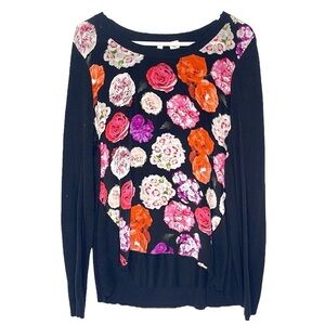 Anthropologie Moth Floral Black High-Low Lightweight Sweater
